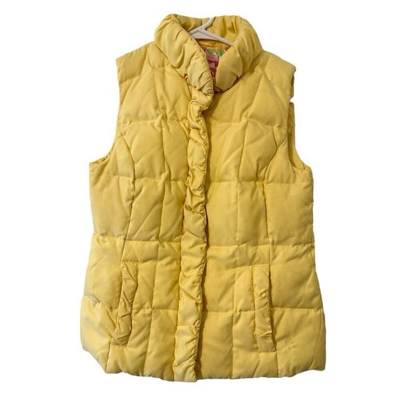 Lilly Pulitzer Goose Down Puffer Vest Yellow XS Floral - Picture 1 of 7